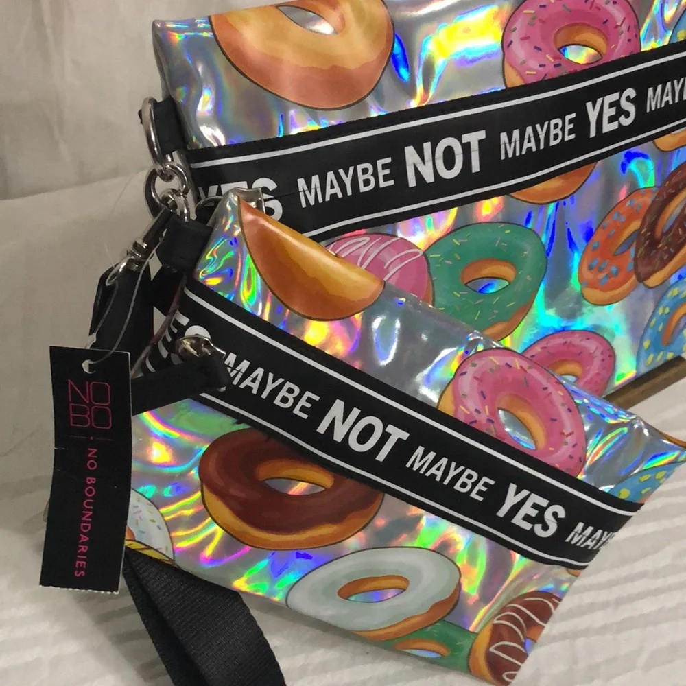 Holographic Donut Print Wristlet & Pouch BWT